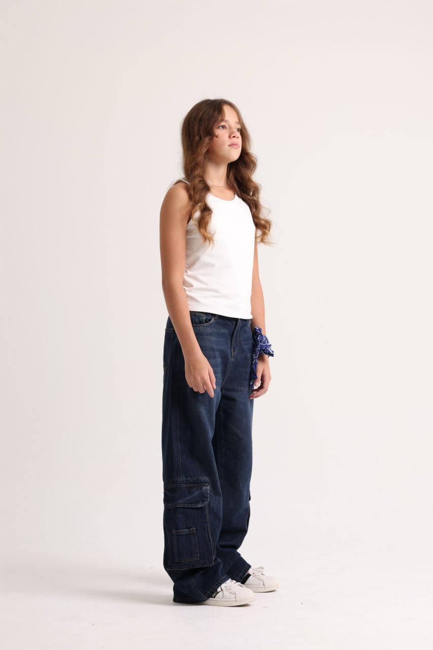Under-Knee Side Pocket Dark Jeans