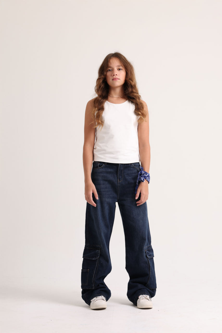 Under-Knee Side Pocket Dark Jeans