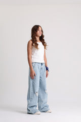Wide Leg Ripped  Light Jeans