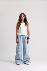 Wide Leg Ripped  Light Jeans