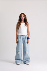 Wide Leg Ripped  Light Jeans