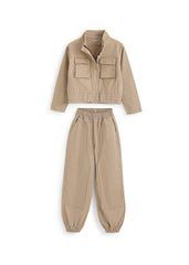 Utility Chic Beige Gabardine Set
