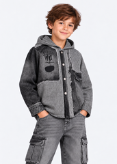 Cozy Knit & Denim Jacket - Gray