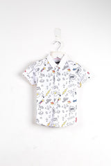 Boys Graphic Doodle Polo Shirt – White