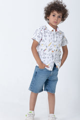 Boys Graphic Doodle Polo Shirt – White