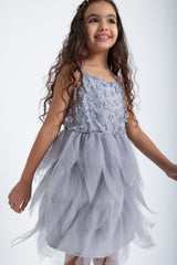 Plain Tulle With Flowers Dress