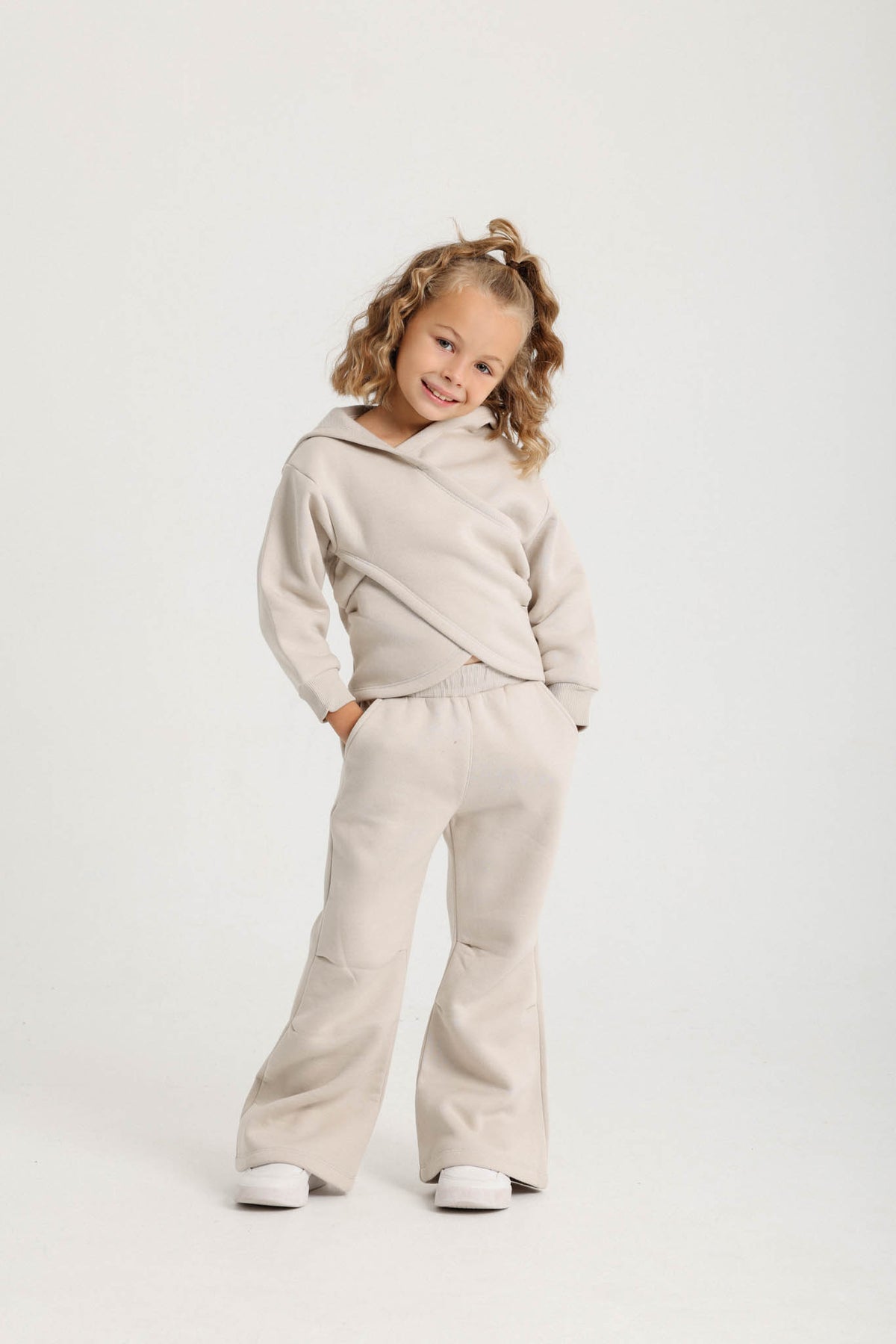 Wrap-Front & Flared Set  -Beige