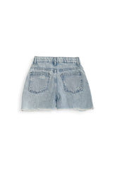 Mid Rise Ripped Light Denim Short