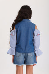Jeans Shirt with Cutted Sleeve