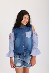 Jeans Shirt with Cutted Sleeve