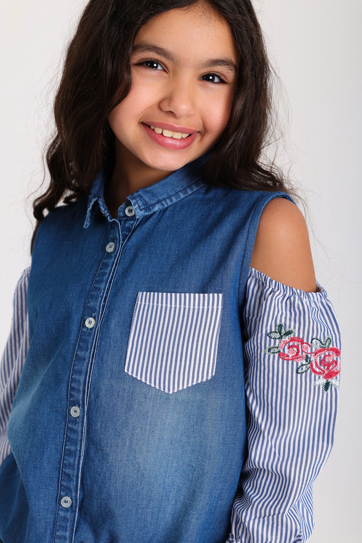 Jeans Shirt with Cutted Sleeve