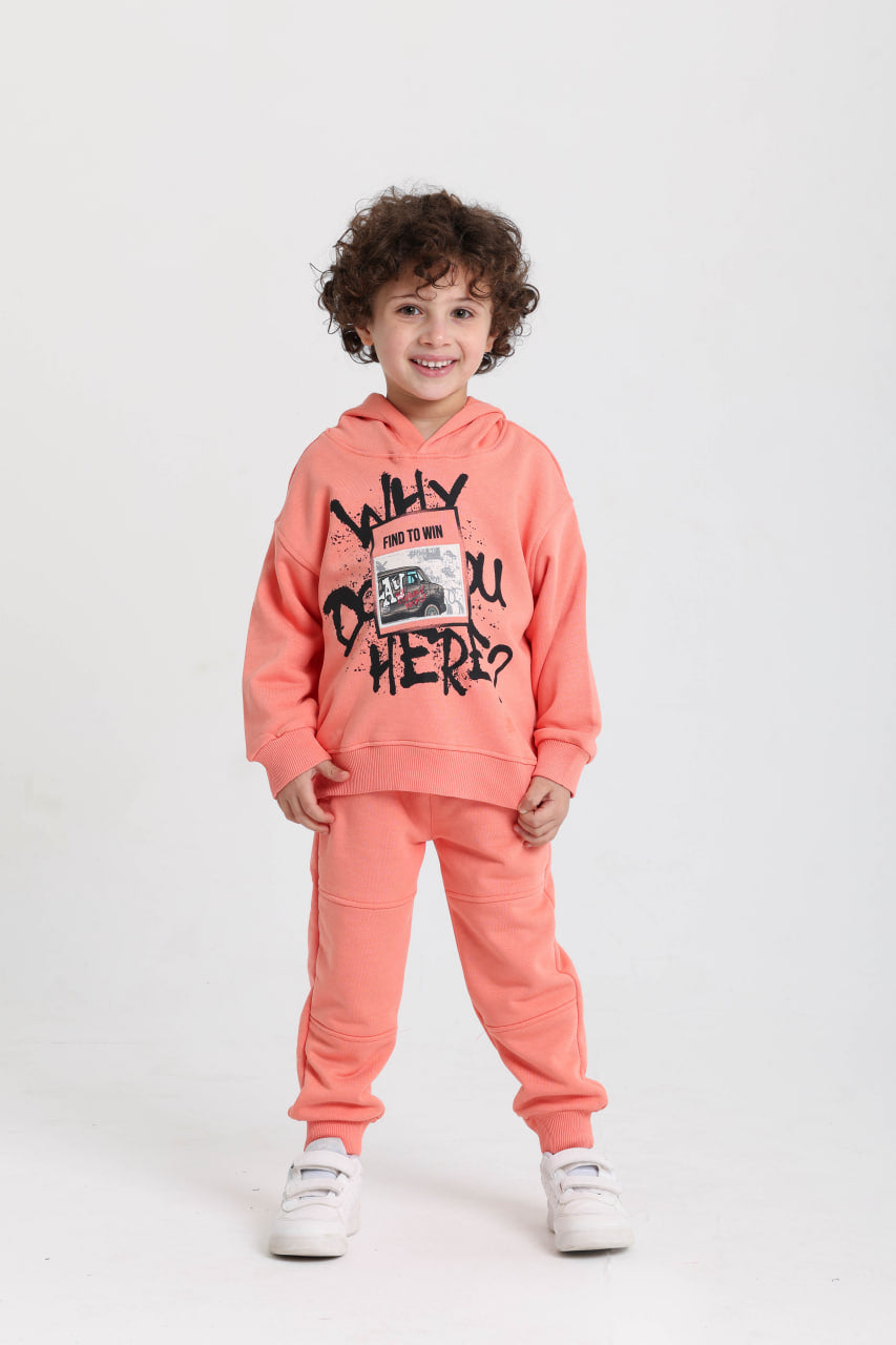 Hooded Car Graph Orange Cotton Set
