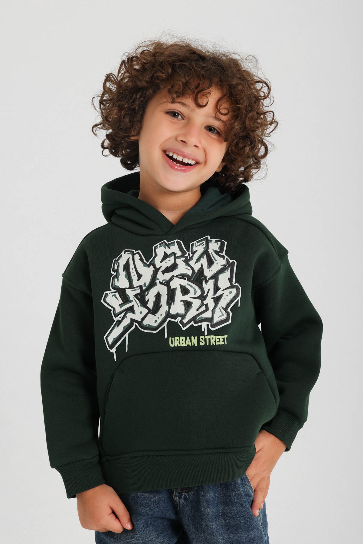 Graffiti Print Hoodie- Dark Olive