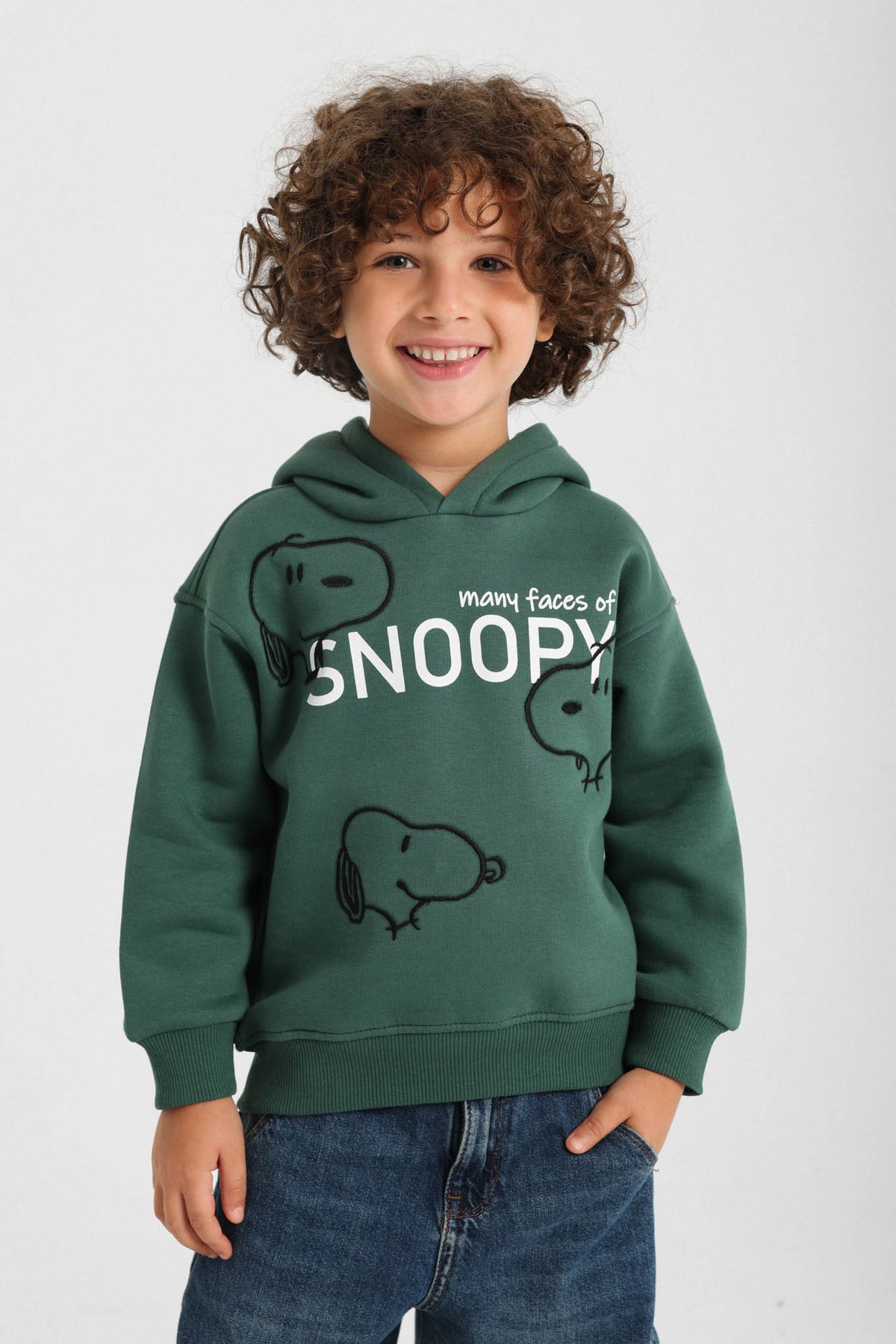 Snoopy Faces Graphic Hoodie - Dark Olive