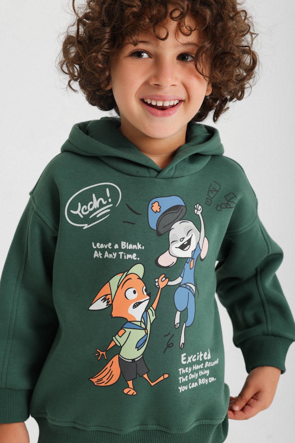 Animal Adventure Cartoon Hoodie - Dark Olive