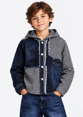 Cozy Knit & Denim Jacket - Dark Blue