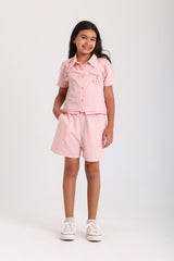 Bow Frill Woven Set - Pink