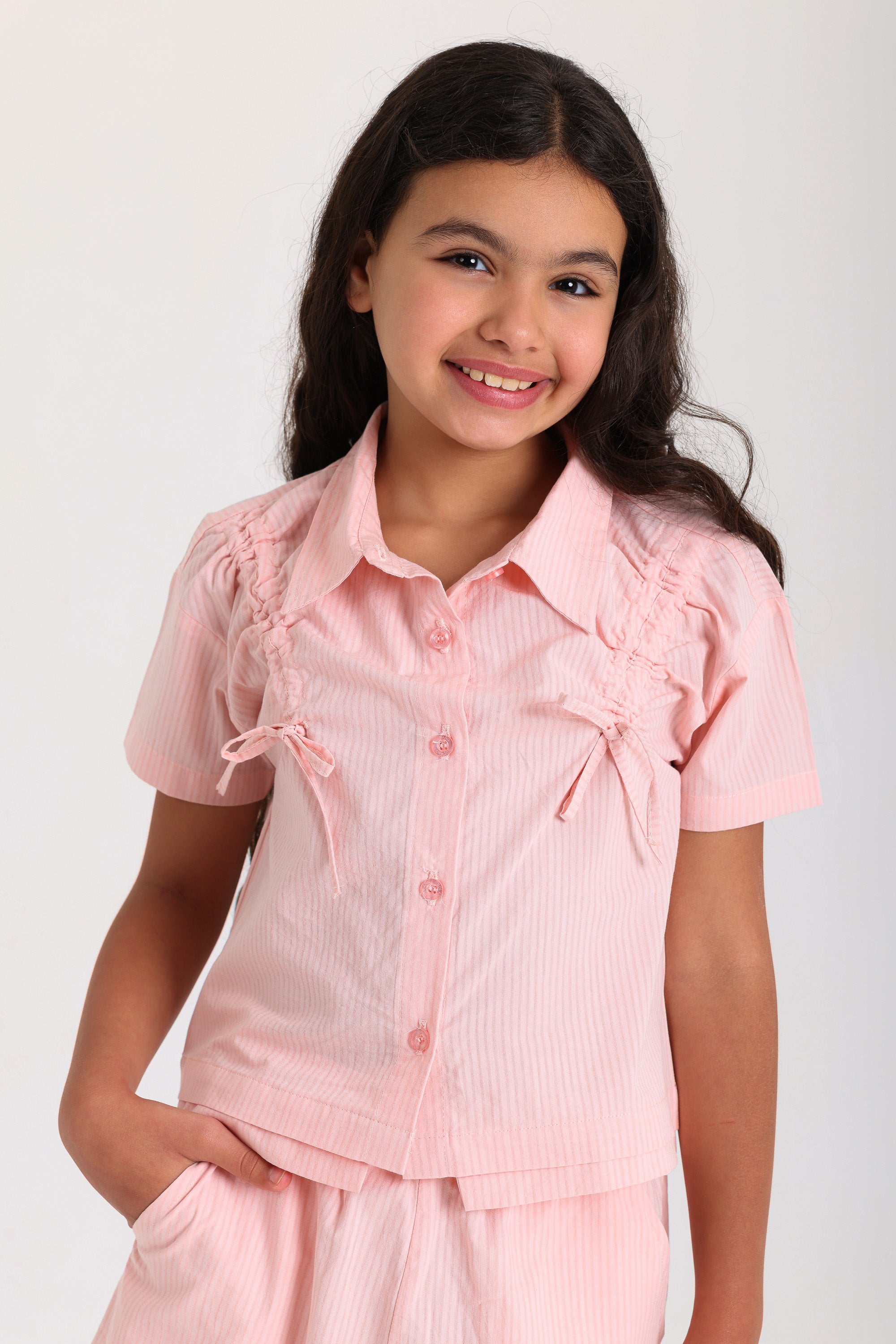 Bow Frill Woven Set - Pink
