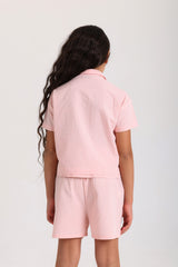 Bow Frill Woven Set - Pink