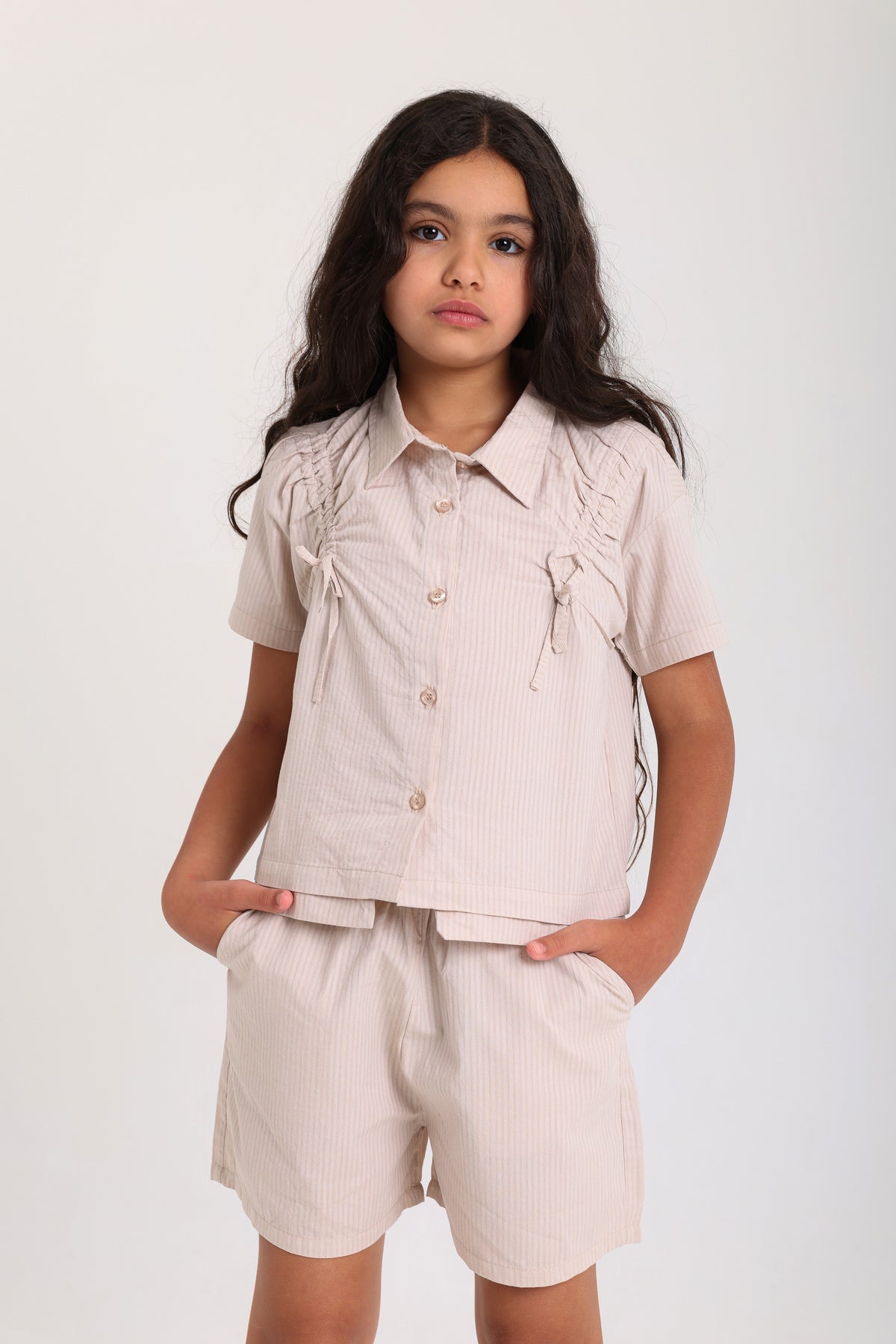 Bow Frill Woven Set - Beige