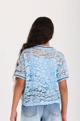 Lace Overlay Top - Light Blue