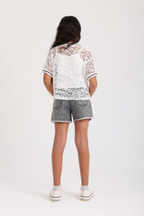 Lace Overlay Top - White