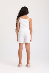 Woven Fabric Flower Set - White