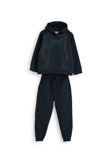 Soft Polar Graphic Hoodie Set - Dark Blue