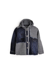 Cozy Knit & Denim Jacket - Dark Blue