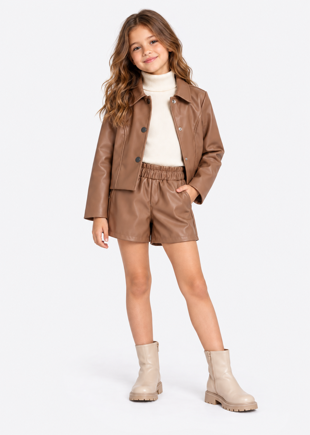 Mini Classic Leather Jacket - Café