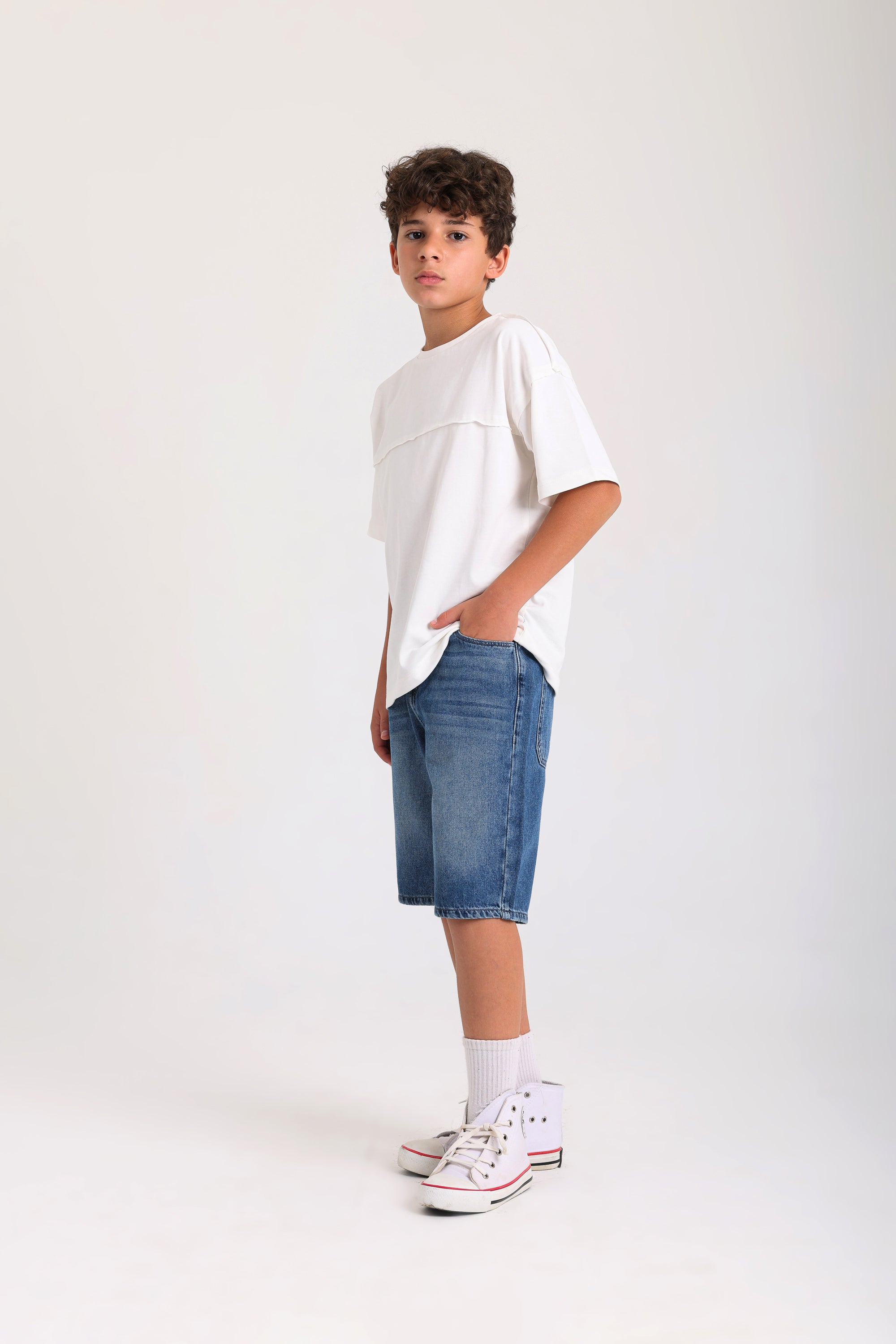 Knee-length Denim Shorts - Dark Blue
