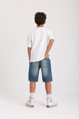Knee-length Denim Shorts -Dark Green
