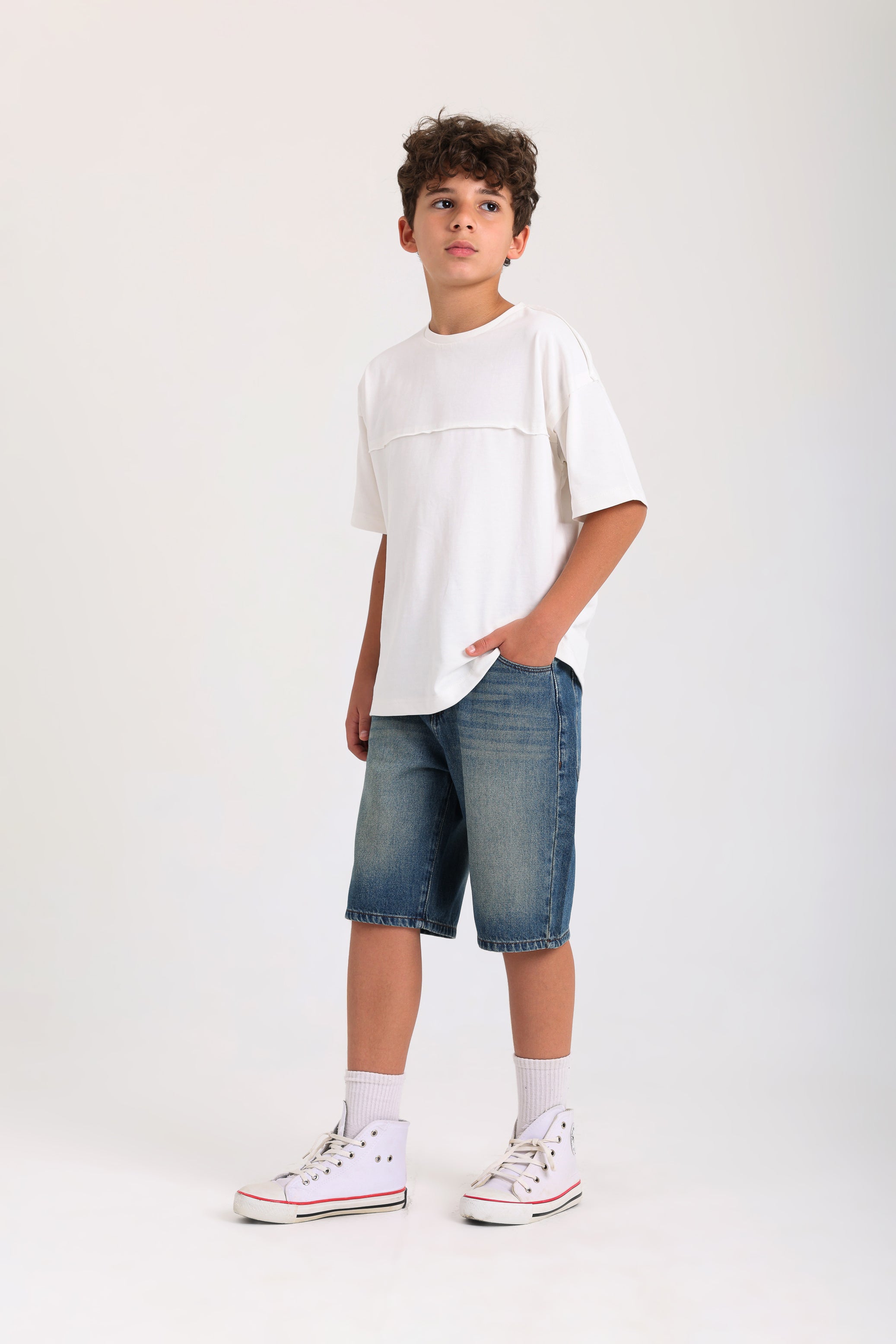 Knee-length Denim Shorts - Washed