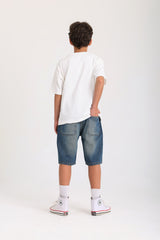 Knee-length Denim Shorts - Washed