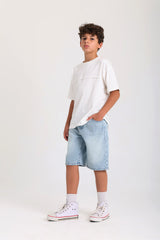 Knee-length Denim Shorts - Light Blue