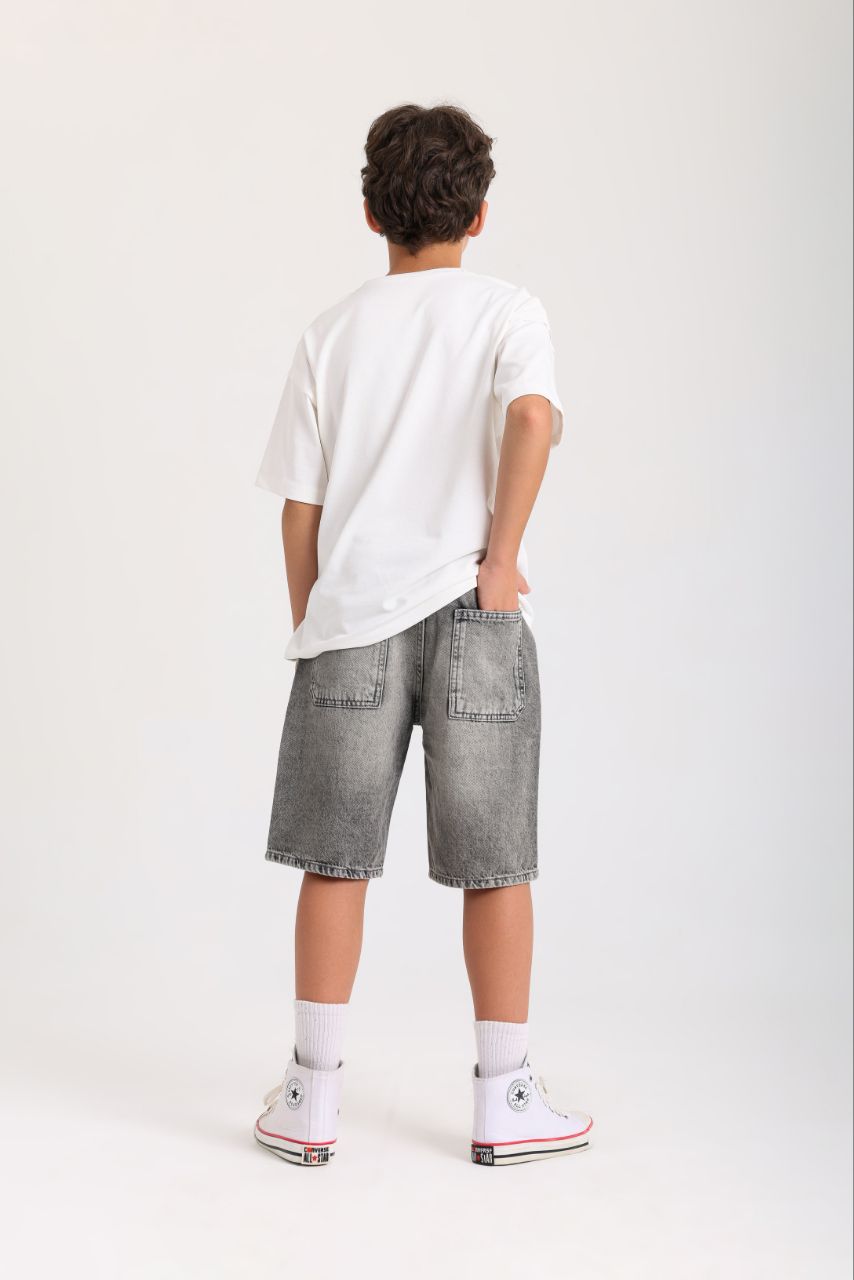 Knee-length Denim Shorts - Light Gray