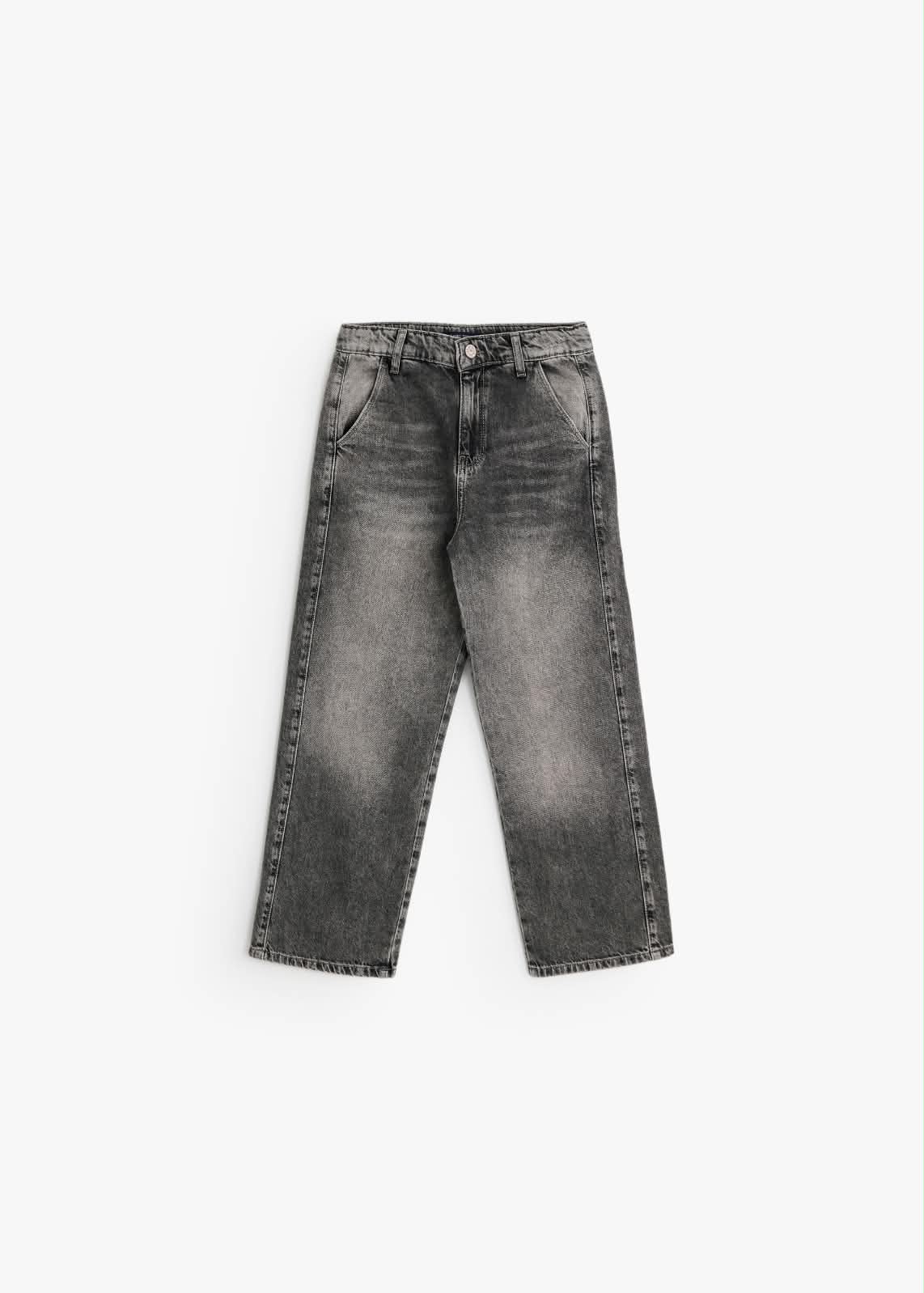 Relaxed Curved Denim -Light Gray