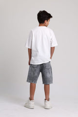 Cutted Grey Denim Short