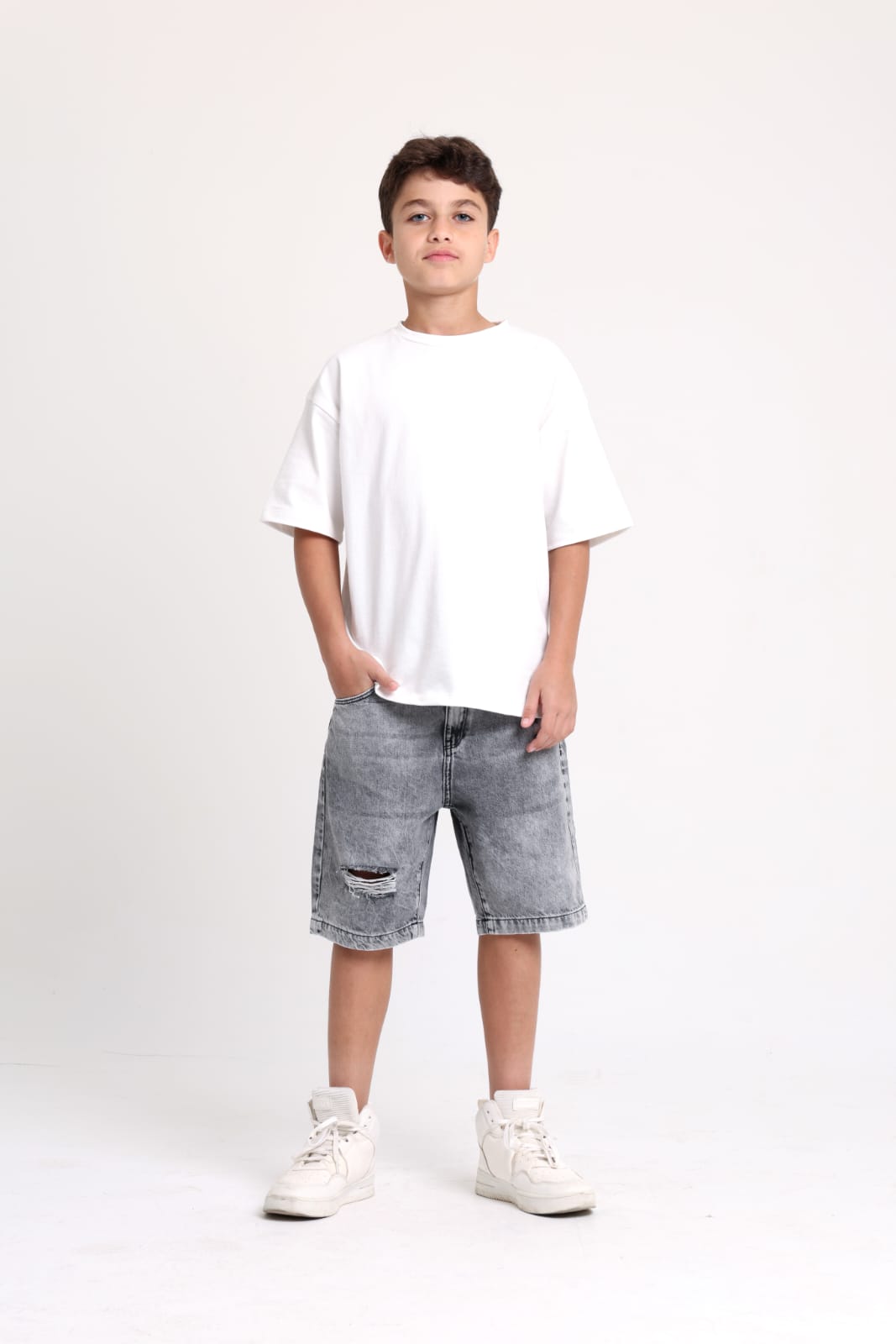 Cutted Grey Denim Short