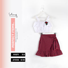 Fancy Red Skirt White Top Set