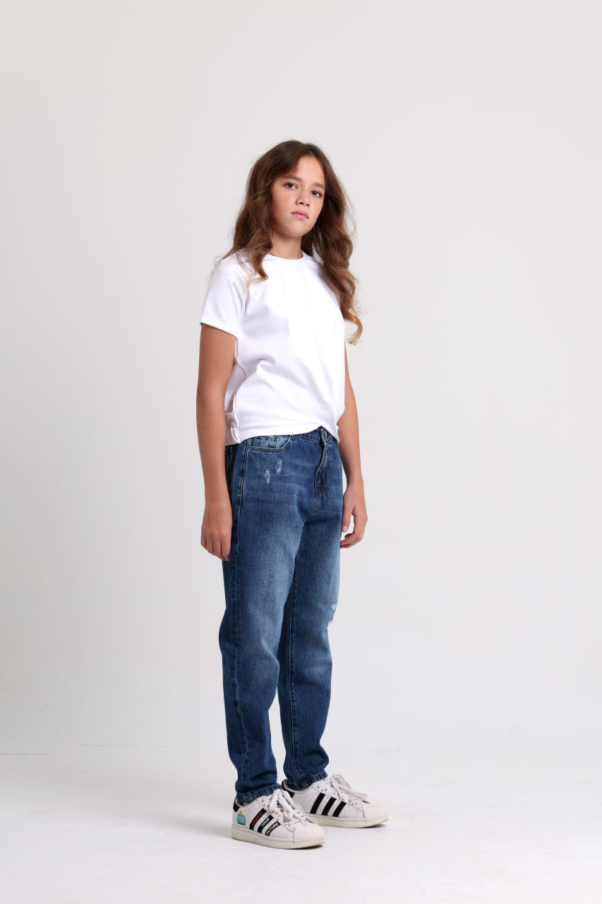 Ripped Knee Girls Dark Jeans