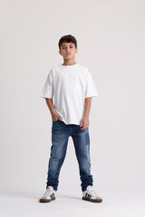 Faded Wash Dark Blue Denim Jeans