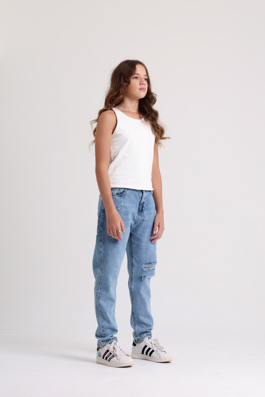 Ripped Knee Girls Light Jeans