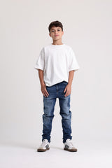 Faded Wash Dark Blue Denim Jeans